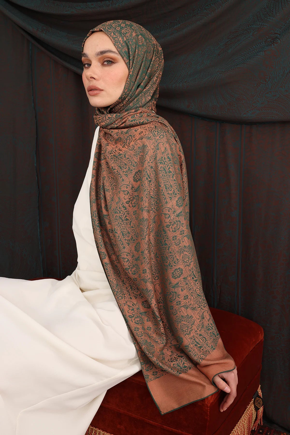 Henna Desen Çift Taraflı Şal