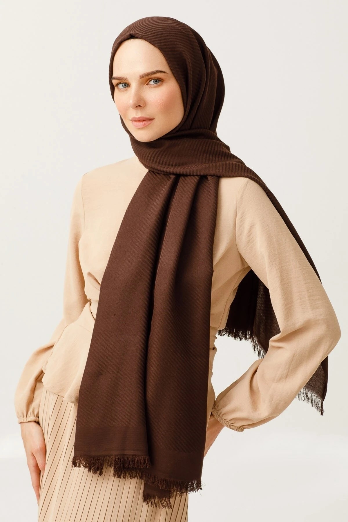 Çizgili Desen Pamuk Jakar Şal