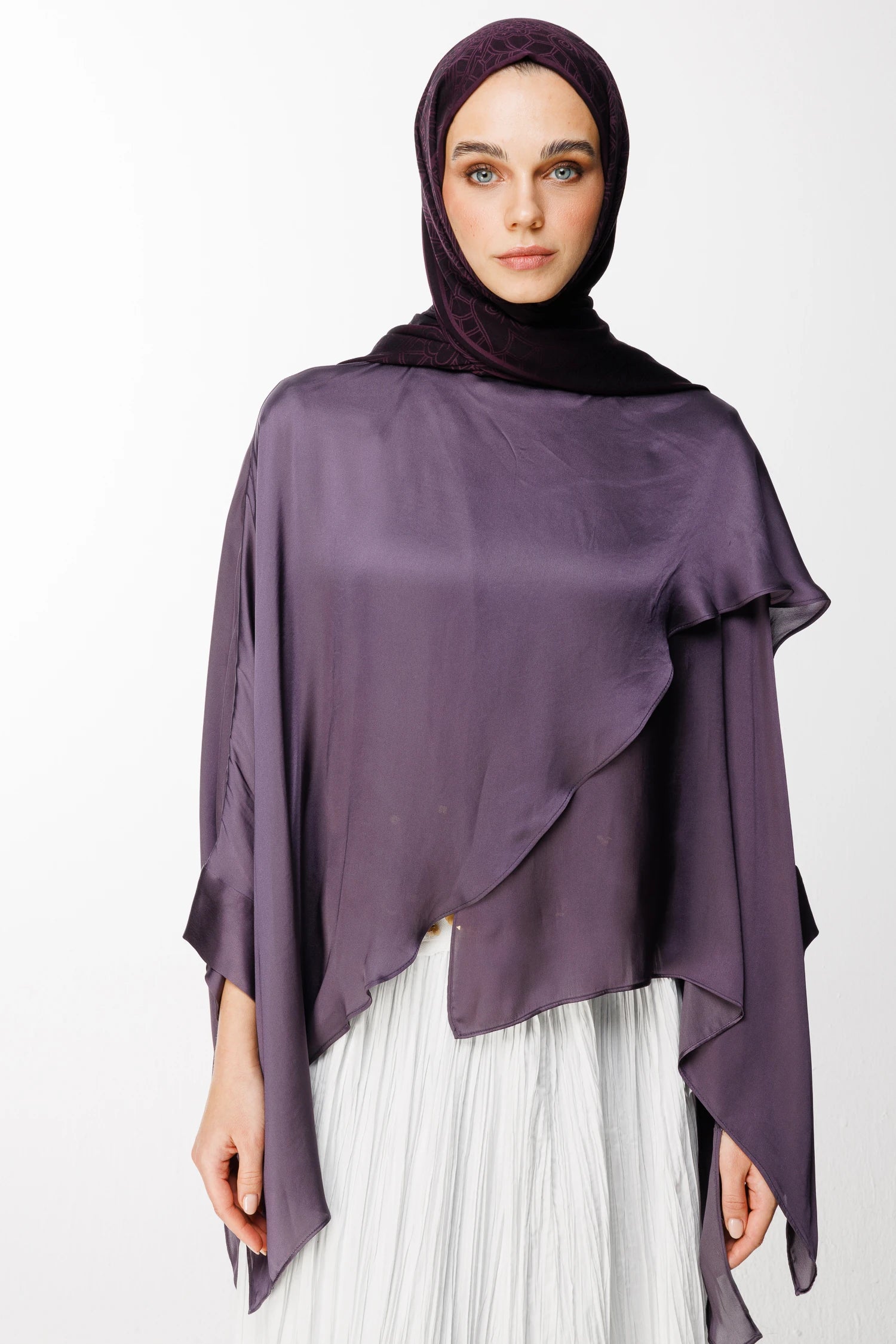 Lavin Desen Çift Taraflı Şal - Mor-Siyah