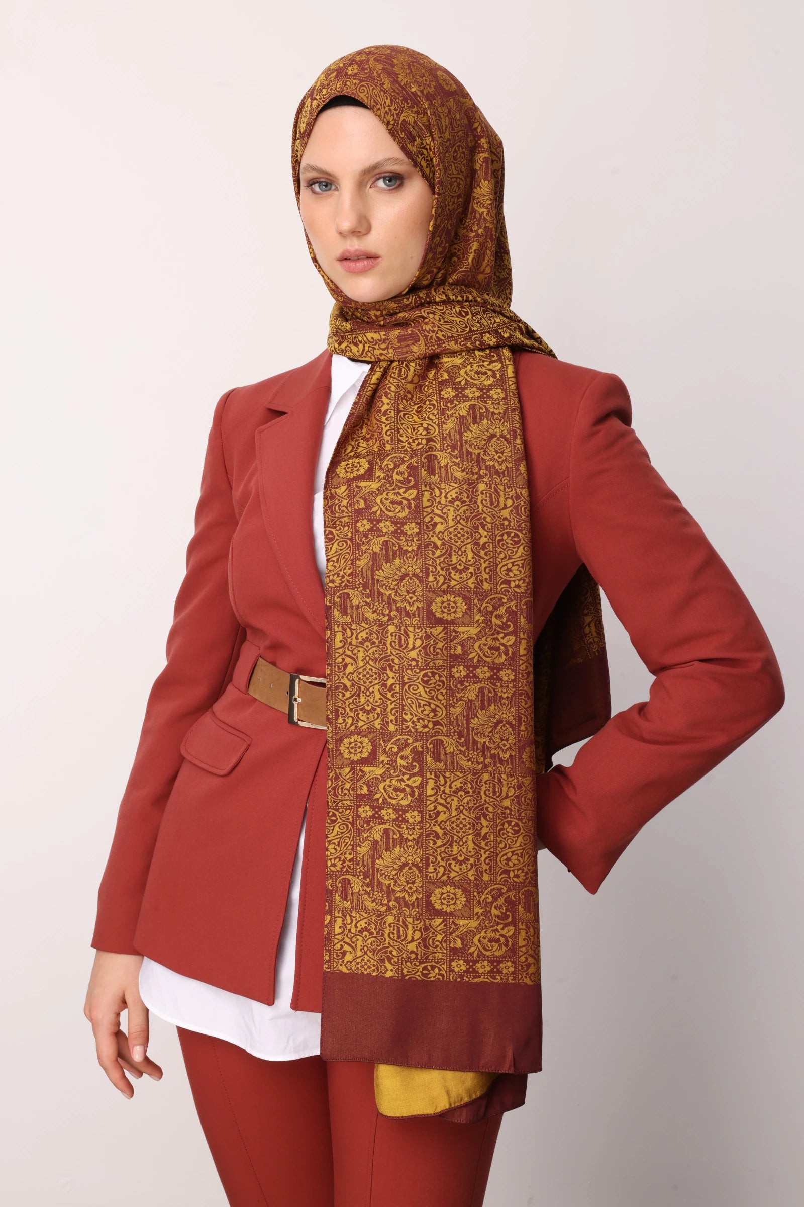 Henna Desen Çift Taraflı Şal