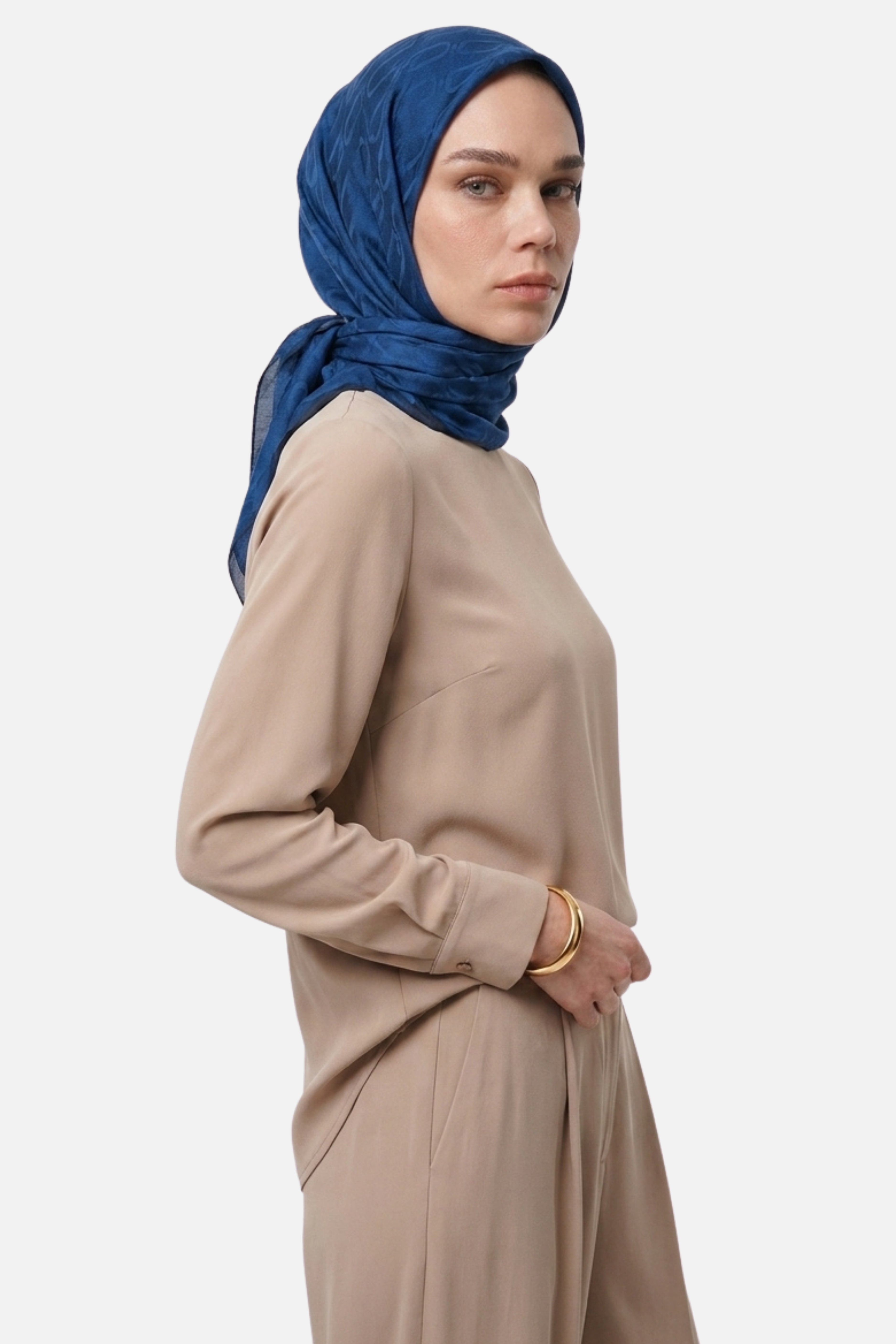 Chain Desen Ayrobin Jakar Eşarp - İndigo