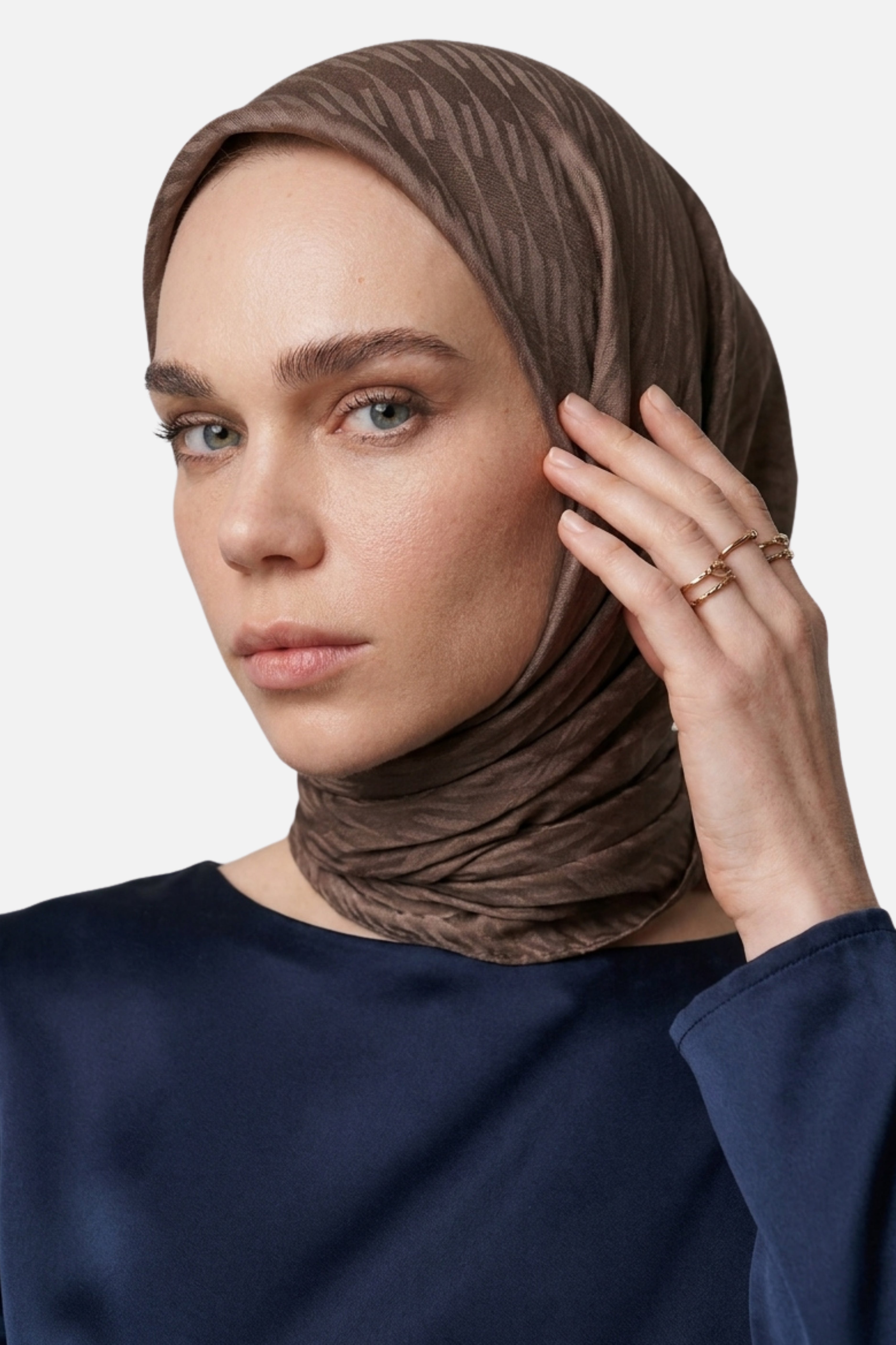 Grove Desen Ayrobin Jakar Eşarp - Kahverengi