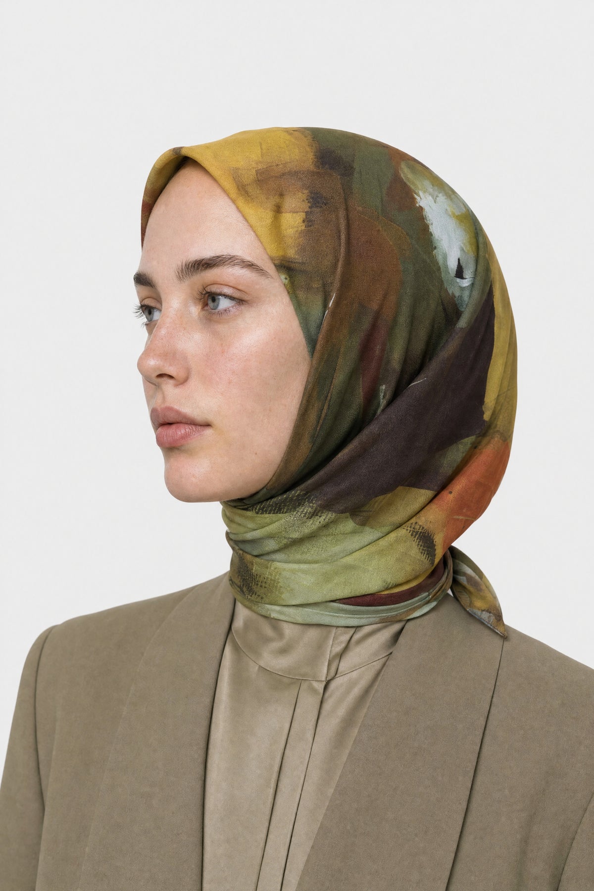 Ruby Desen Organik Eşarp - Haki