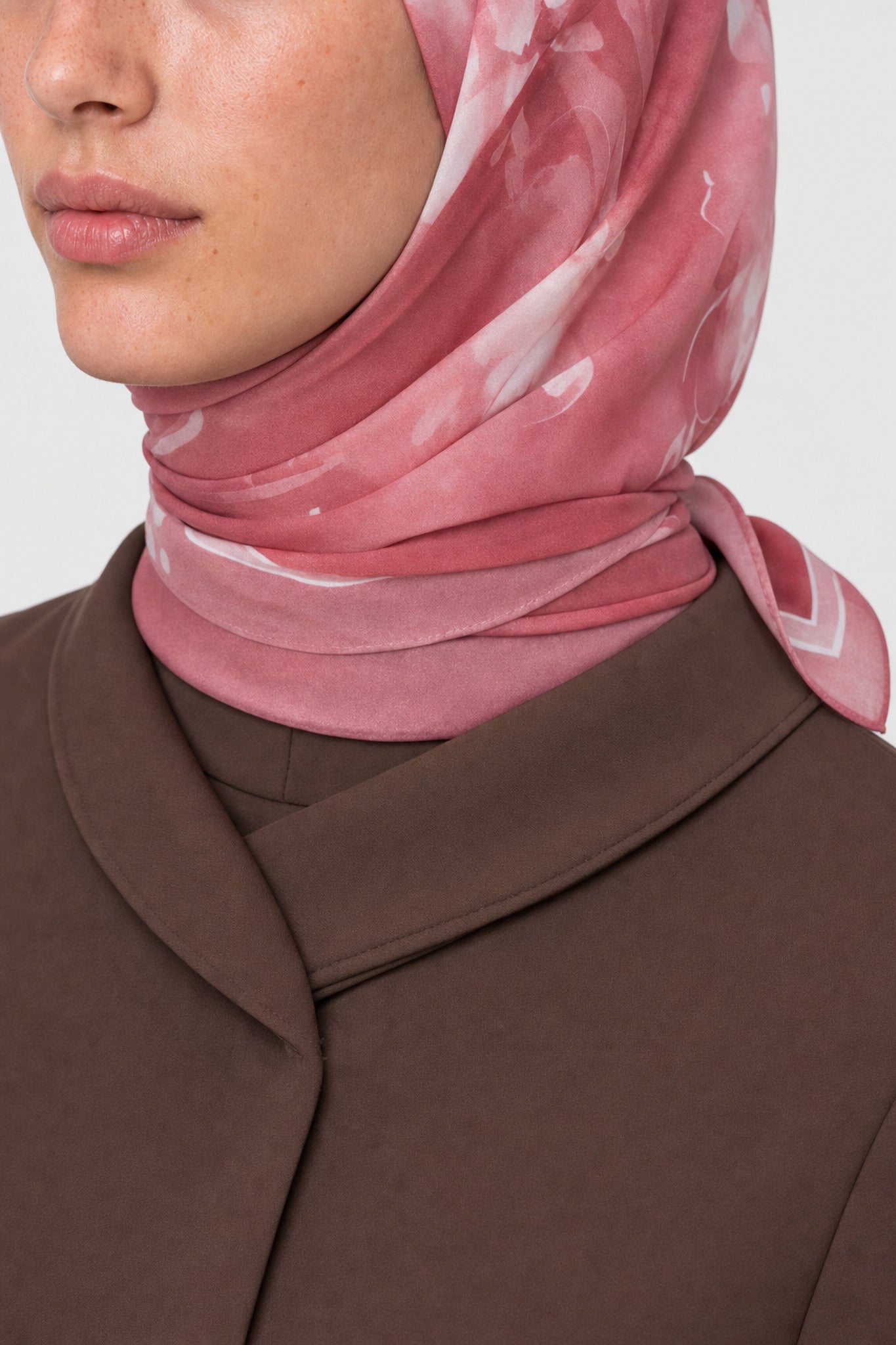 Coral Desen Hebei İpek Eşarp - Pembe
