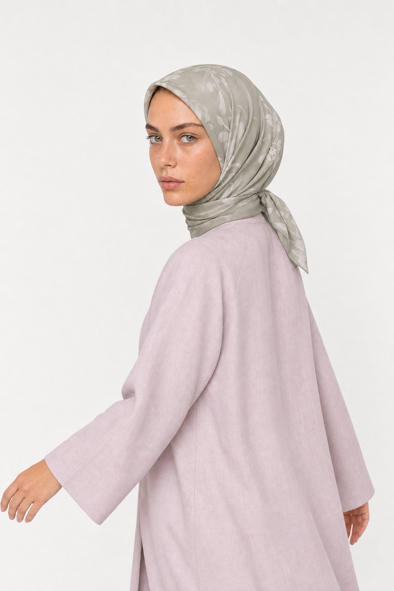 Coral Desen Hebei İpek Eşarp - Soft Yeşil