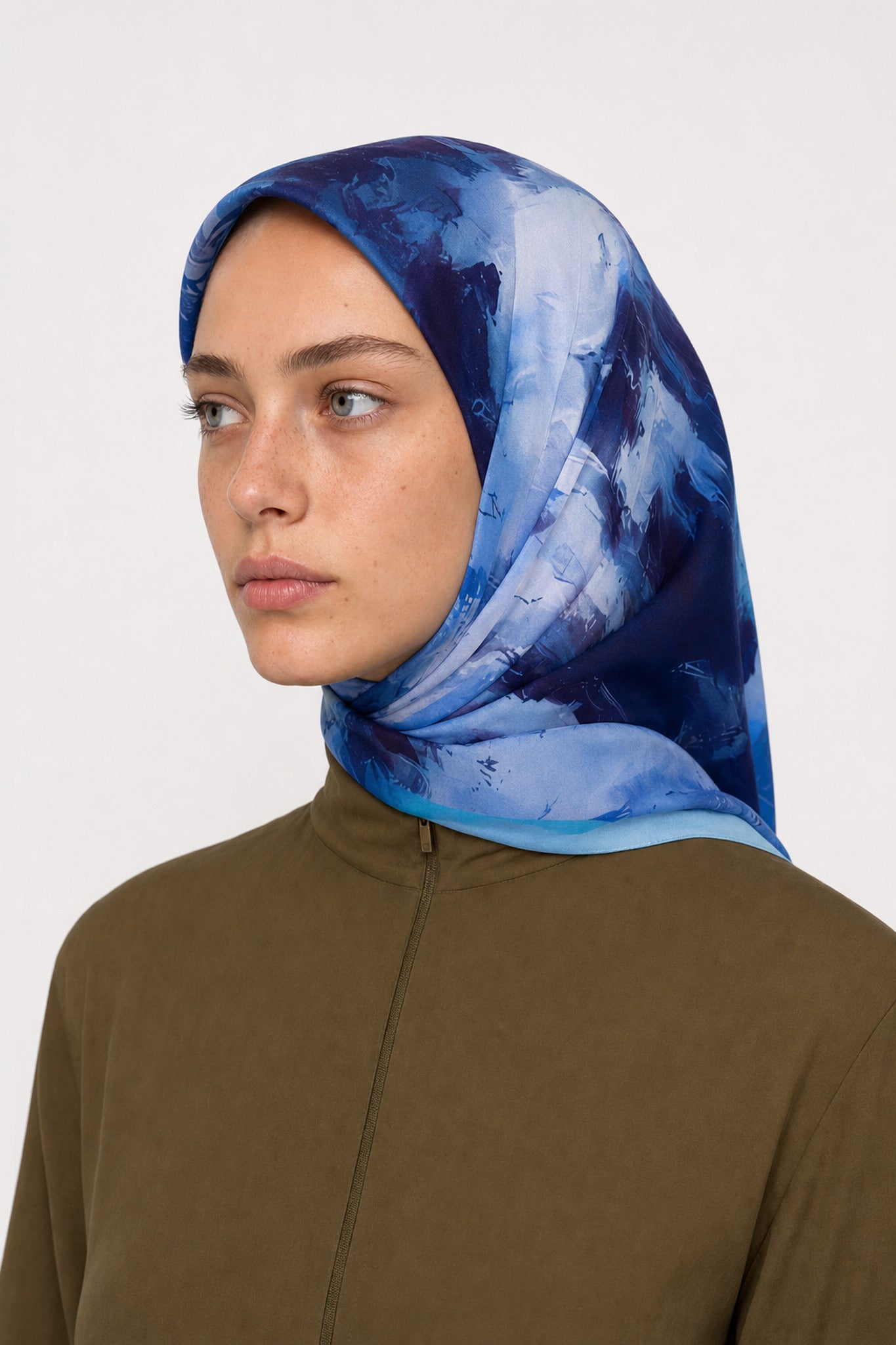 Umber Desen Hebei İpek Eşarp - Bebek Mavisi