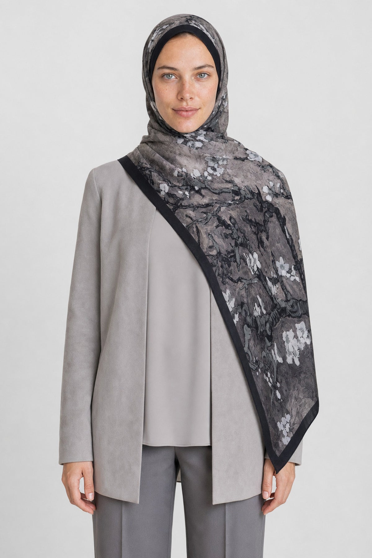 Azure Desen Hebei İpek Şal - Siyah