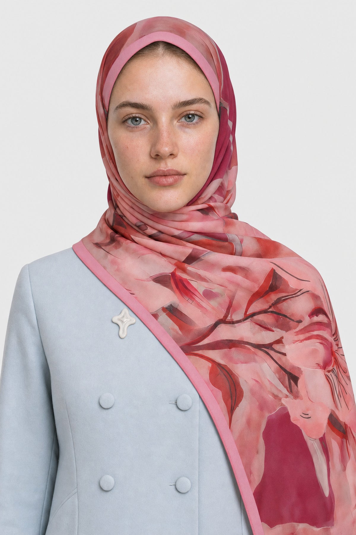 Rouge Desen Hebei İpek Şal - Pembe