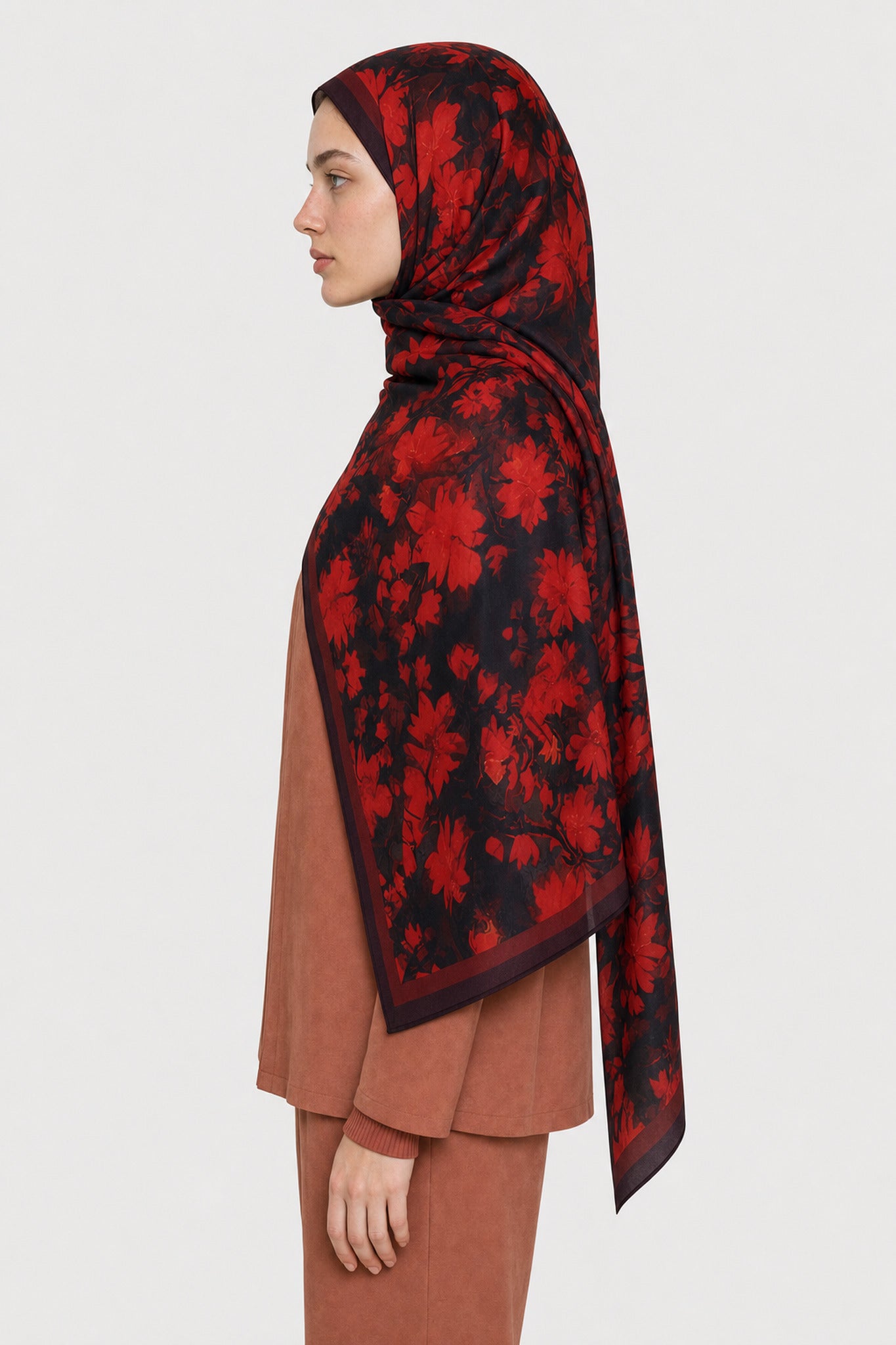 Velvet Desen Hebei İpek Şal - Bordo