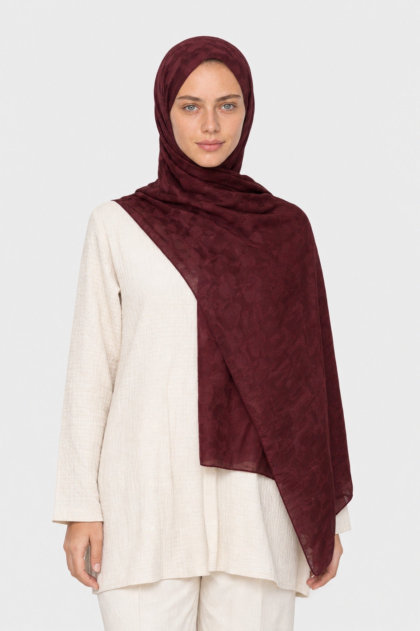 Fern Desen Ayrobin Jakar Şal - Bordo