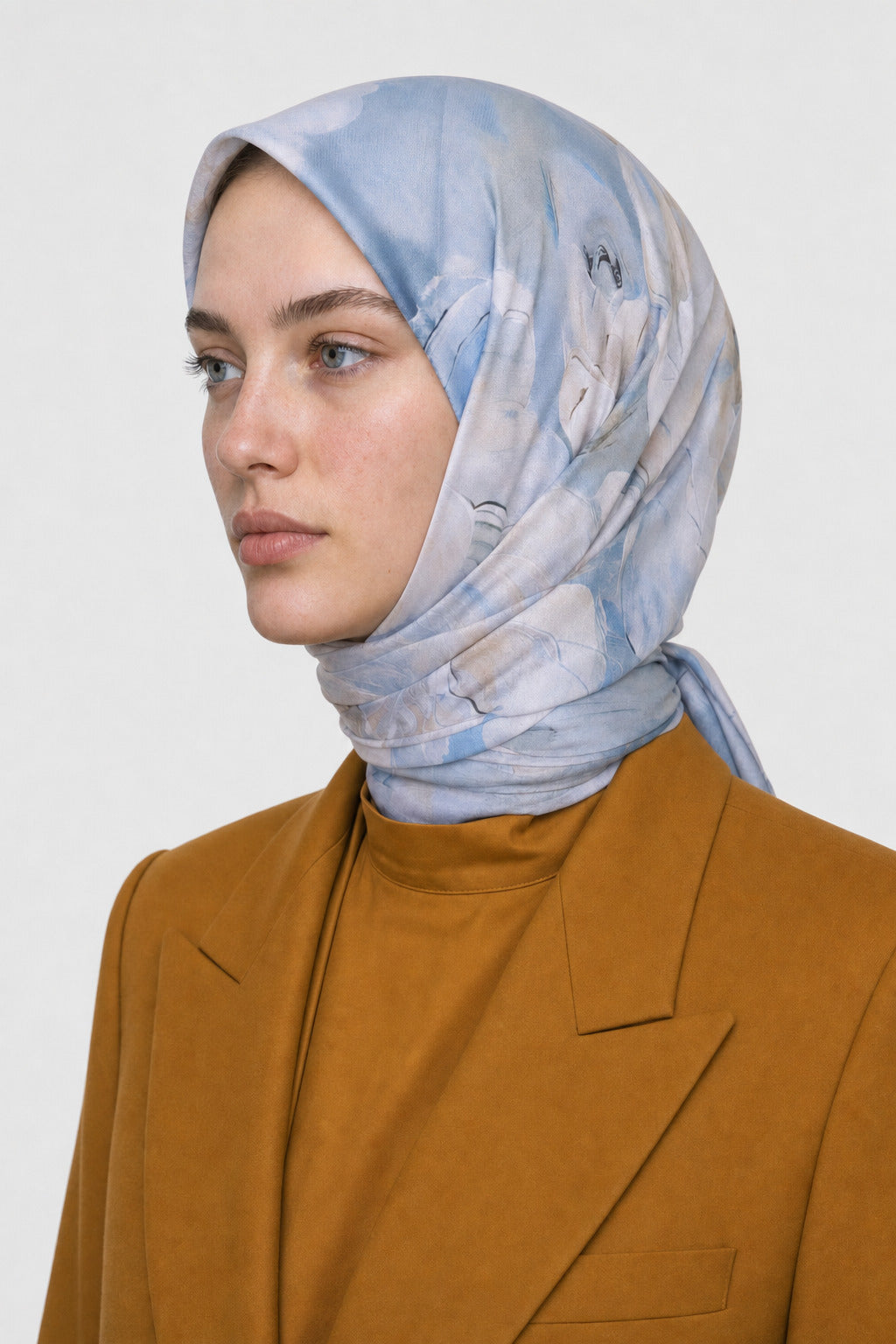 Garden Desen Organik Eşarp - Bebek Mavisi
