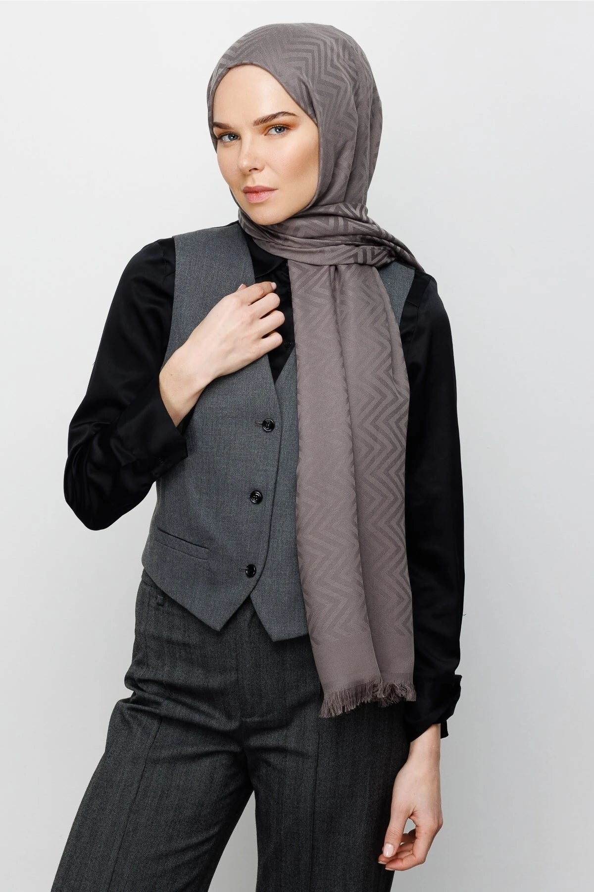 Zikzak Desen Pamuk Jakar Şal