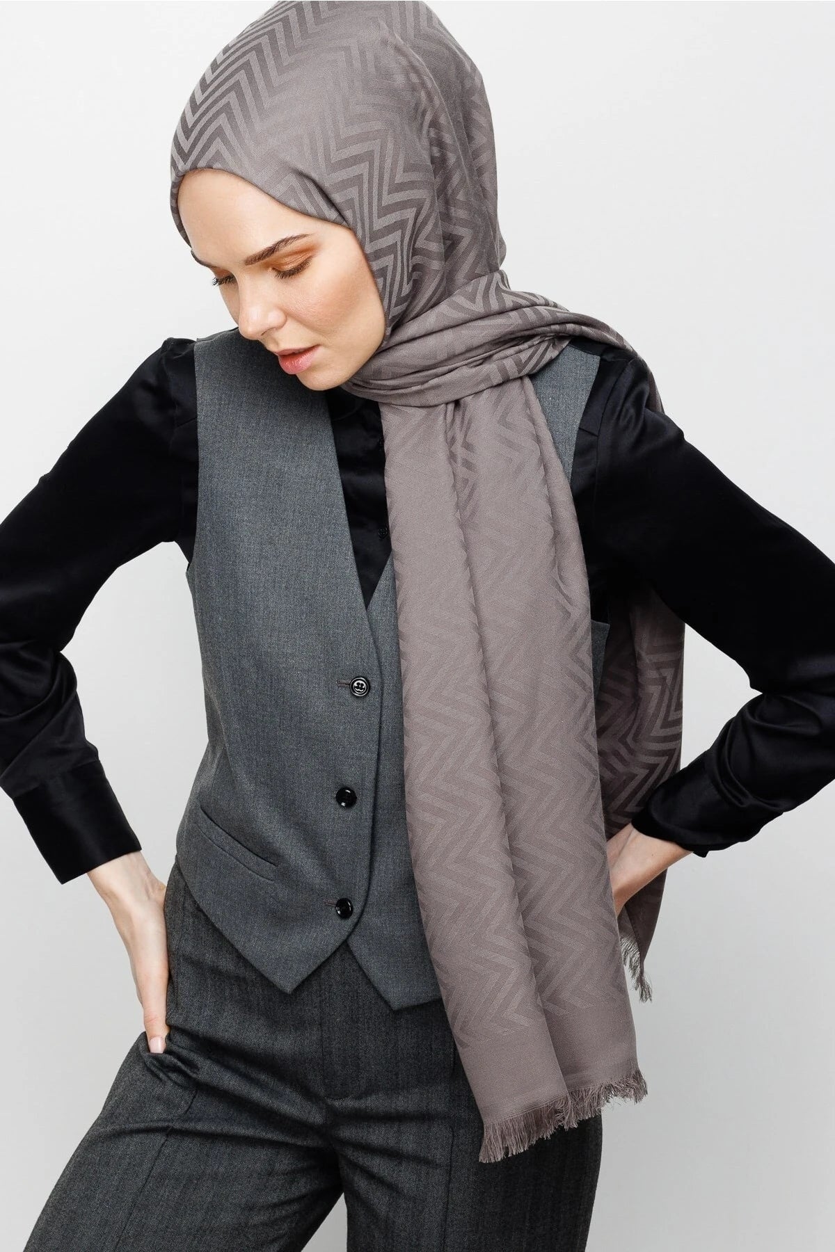 Zikzak Desen Pamuk Jakar Şal