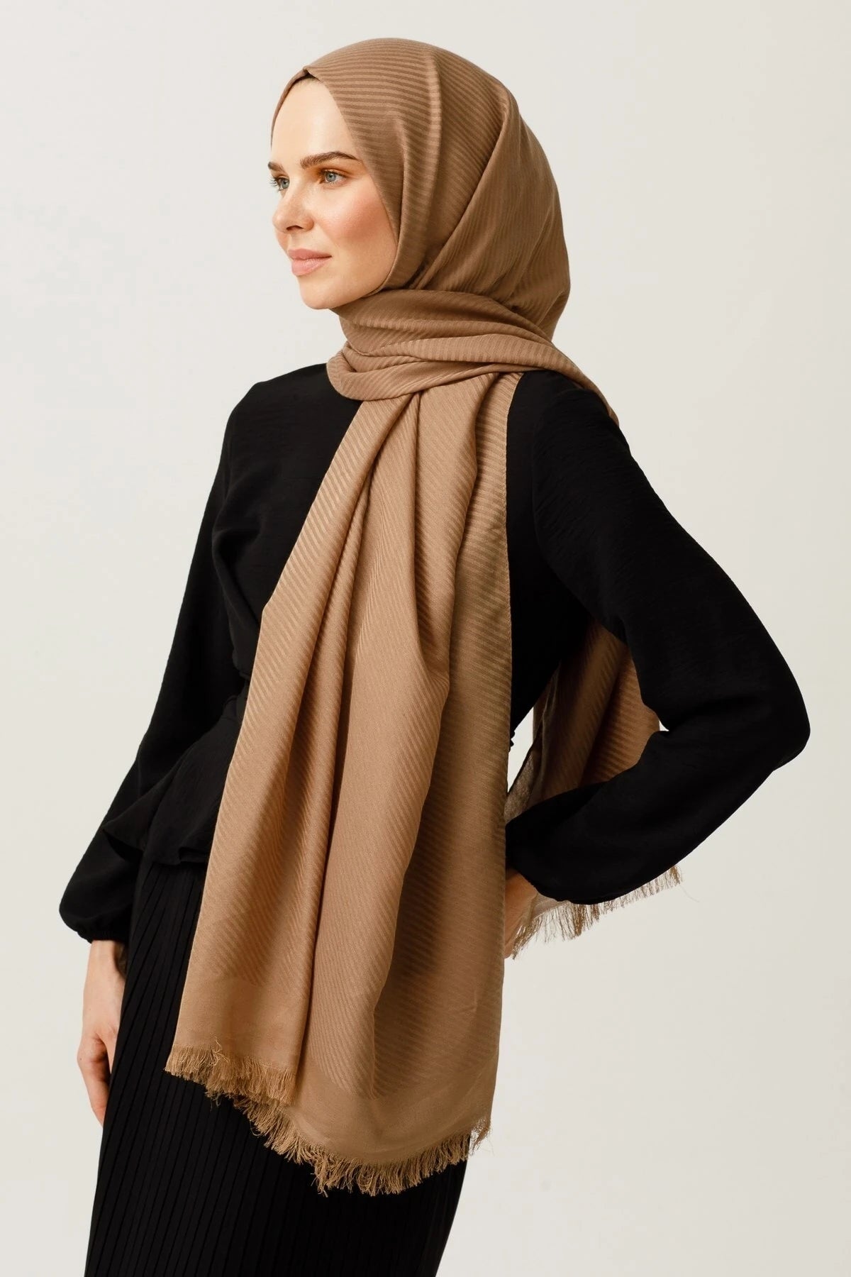 Çizgili Desen Pamuk Jakar Şal