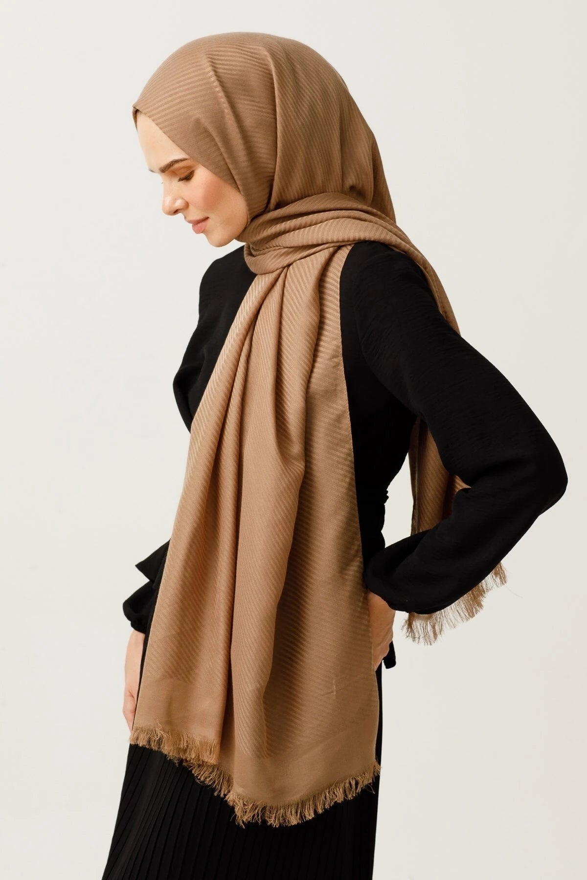 Çizgili Desen Pamuk Jakar Şal