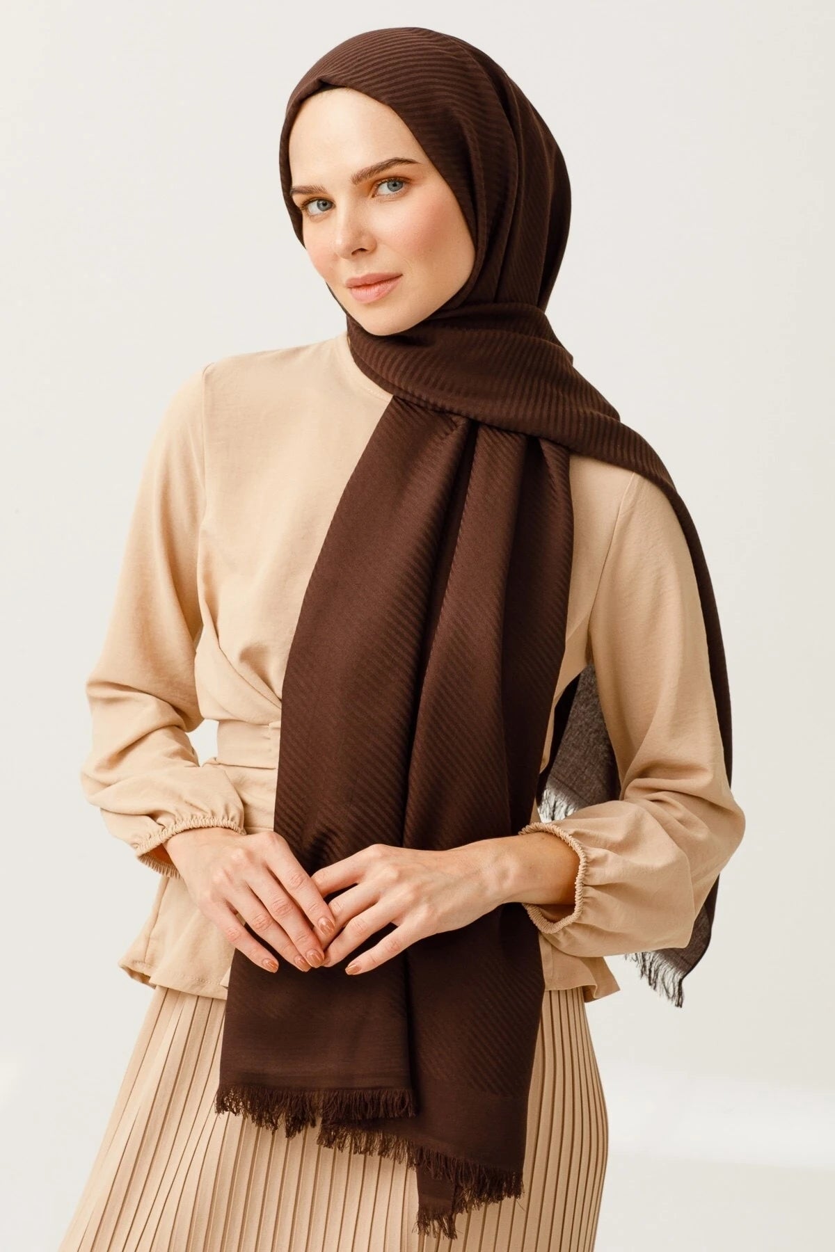 Çizgili Desen Pamuk Jakar Şal