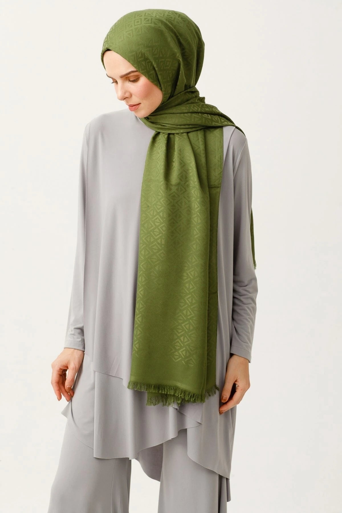 Üçgen Desen Pamuk Jakar Şal