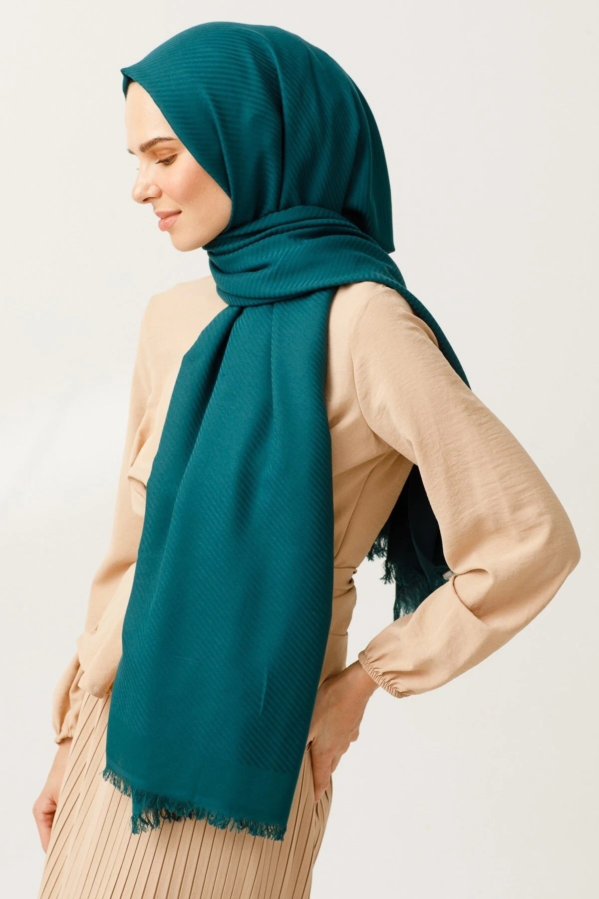 Çizgili Desen Pamuk Jakar Şal