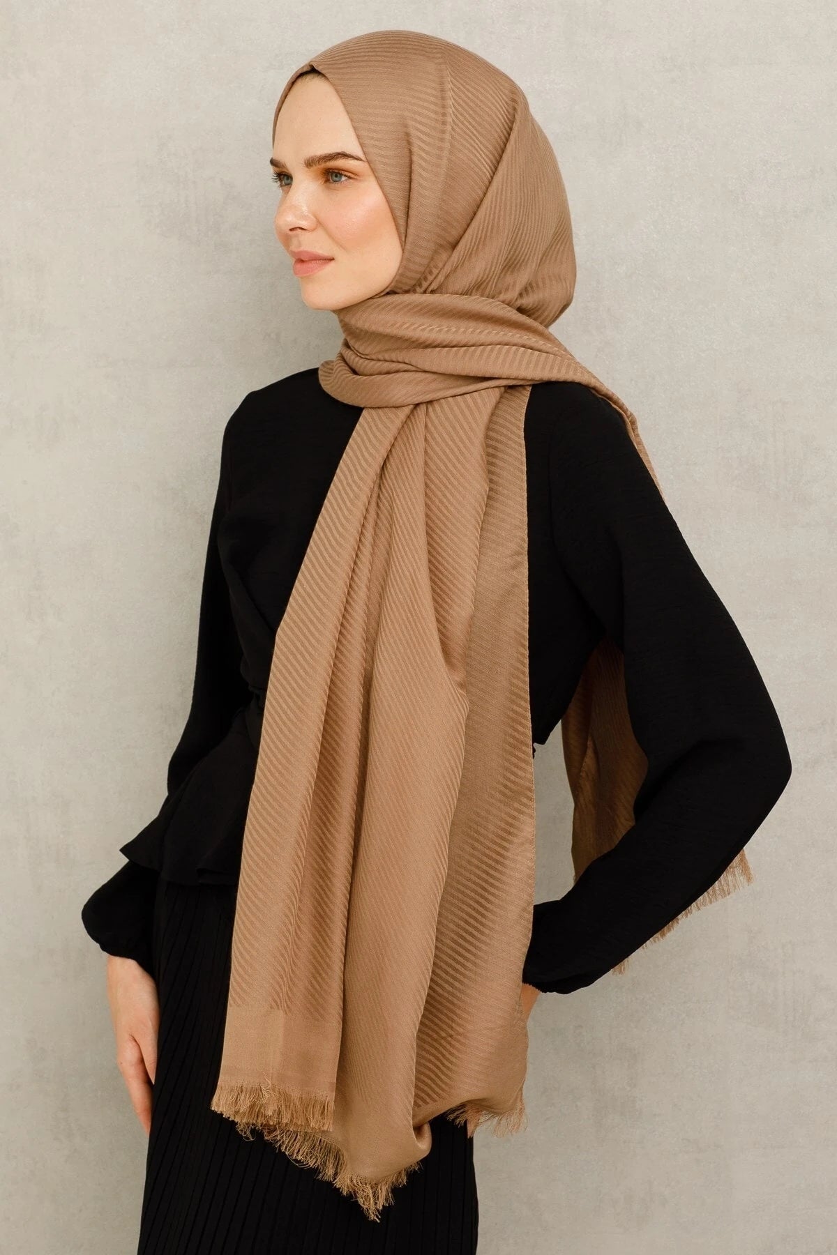 Çizgili Desen Pamuk Jakar Şal