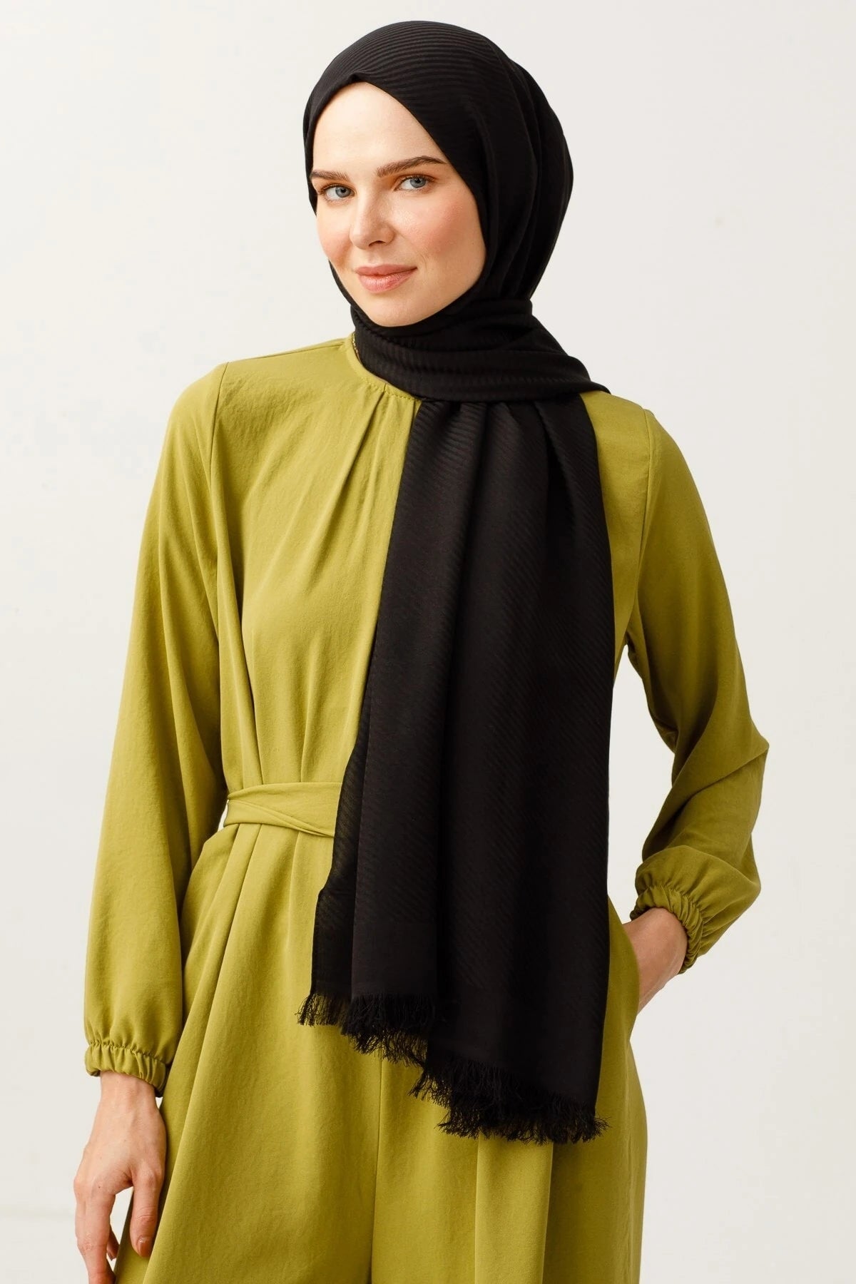 Çizgili Desen Pamuk Jakar Şal