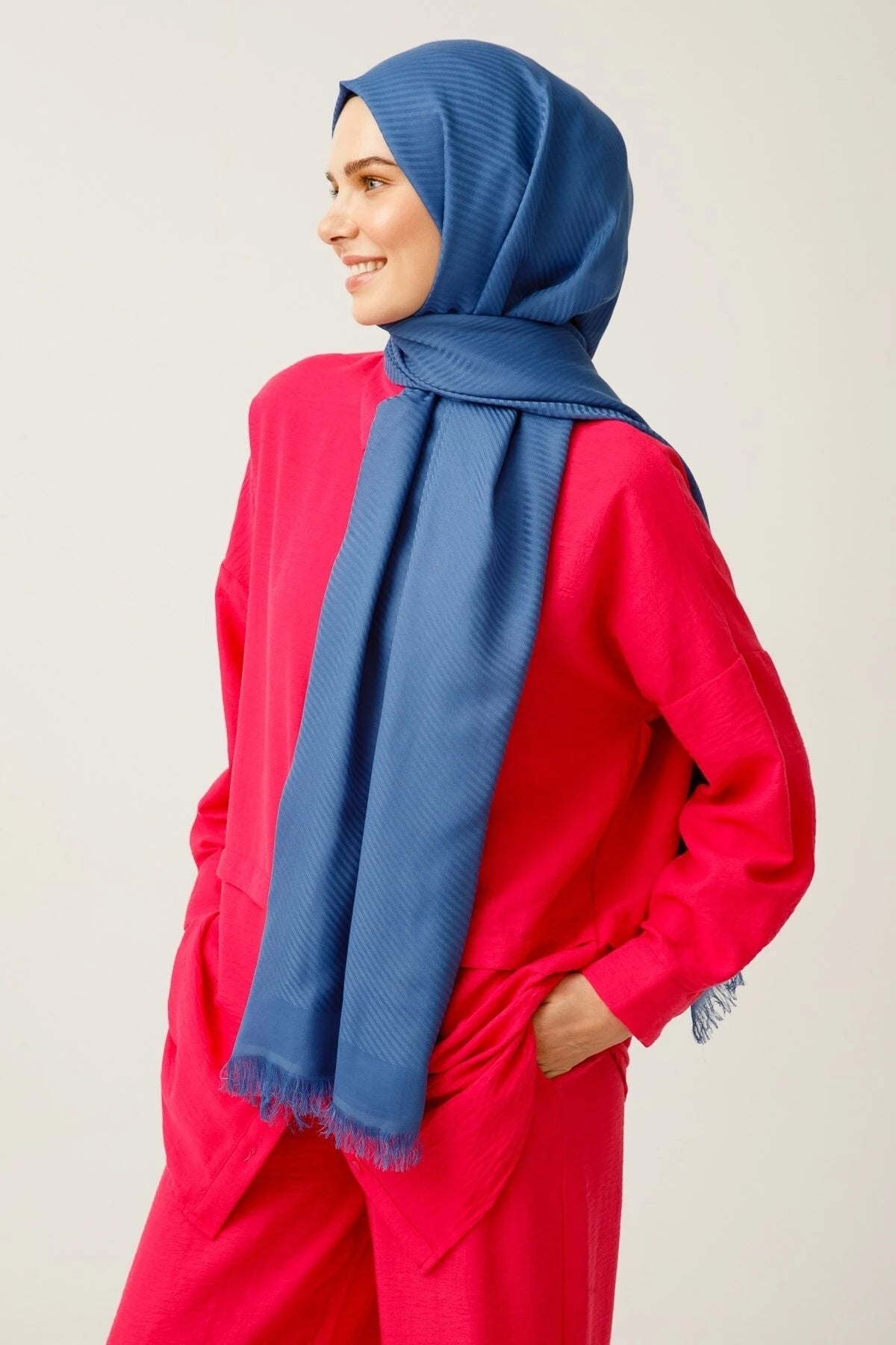 Çizgili Desen Pamuk Jakar Şal