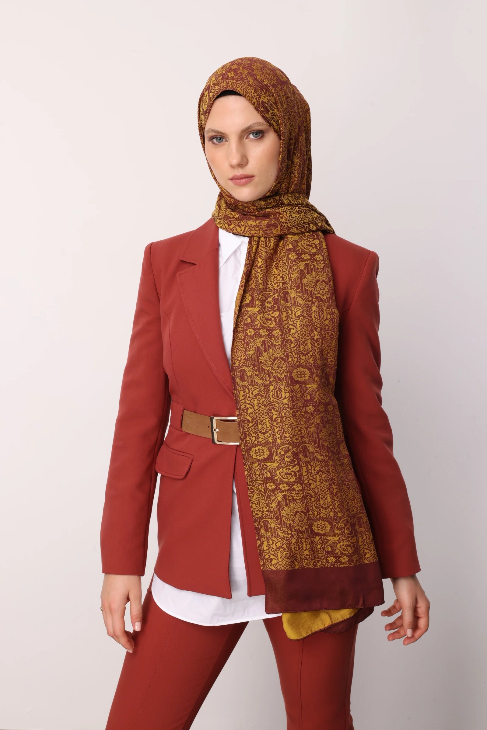 Henna Desen Çift Taraflı Şal