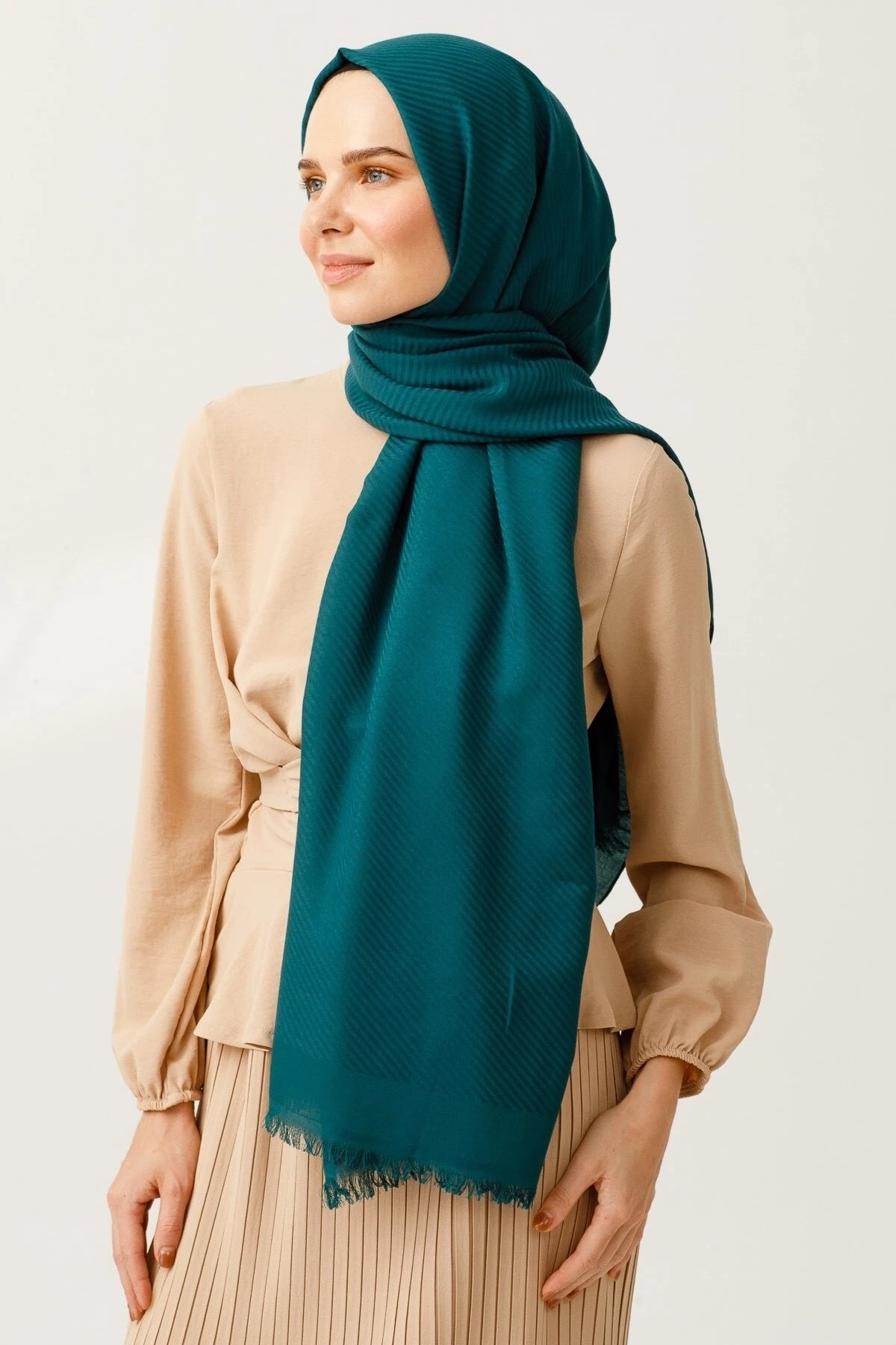 Çizgili Desen Pamuk Jakar Şal