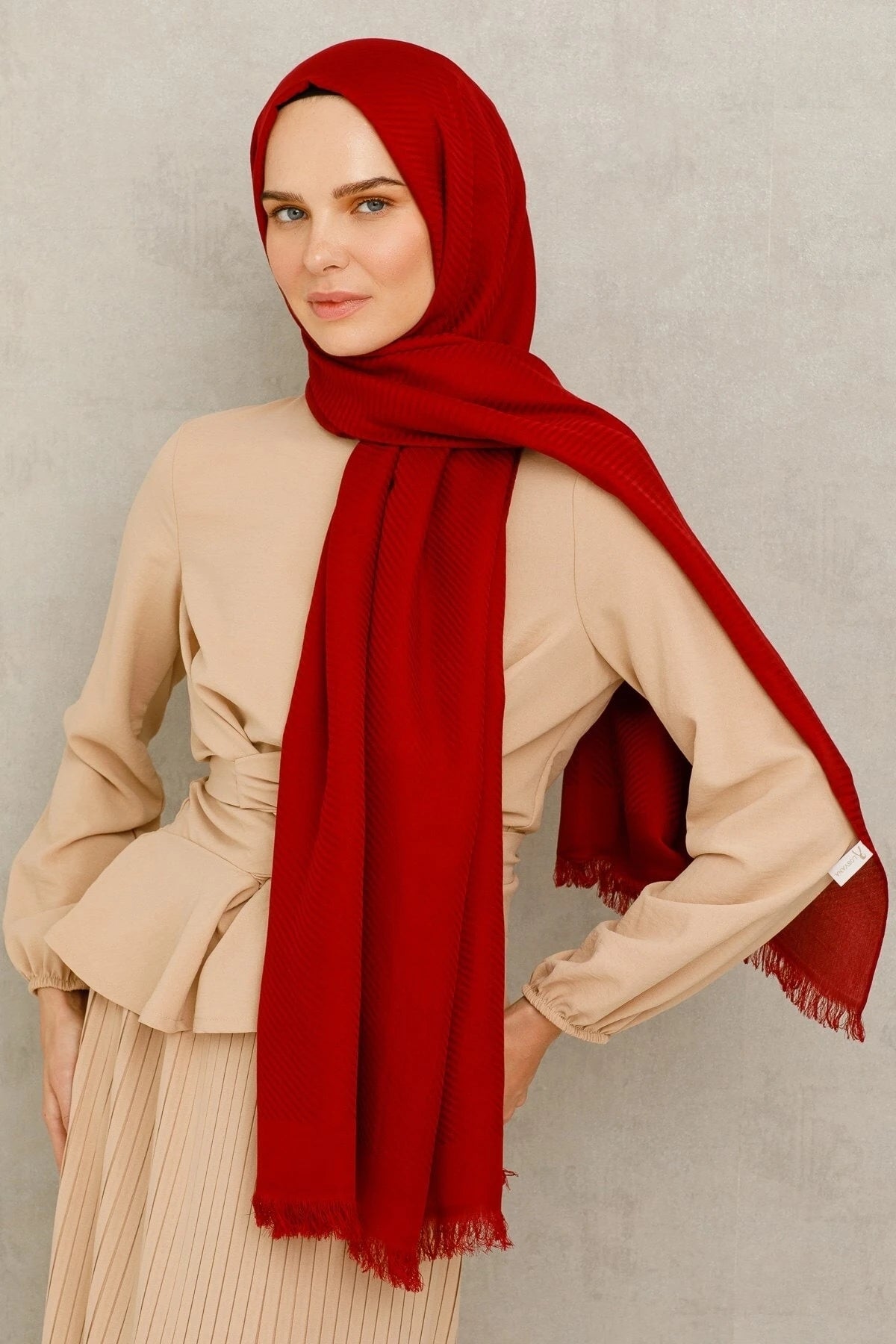 Çizgili Desen Pamuk Jakar Şal