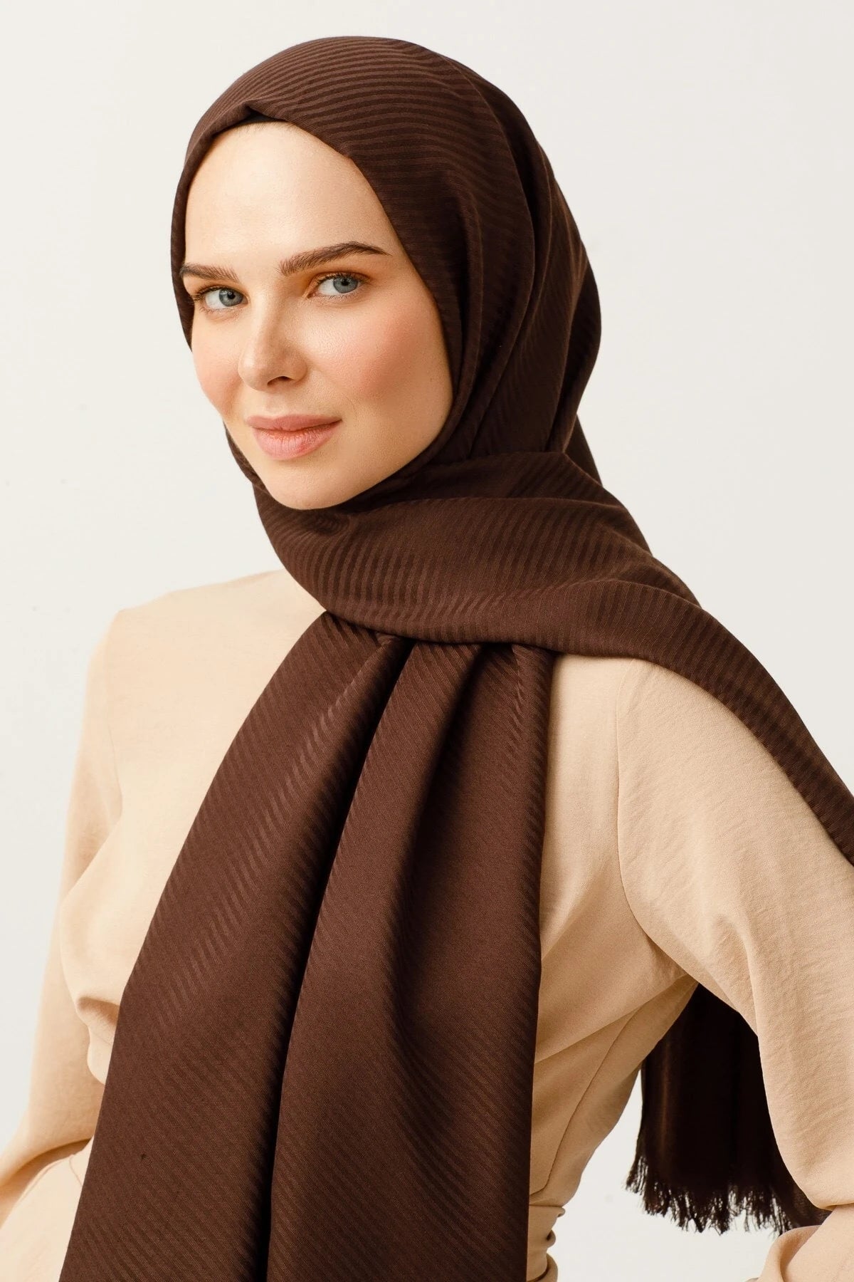 Çizgili Desen Pamuk Jakar Şal