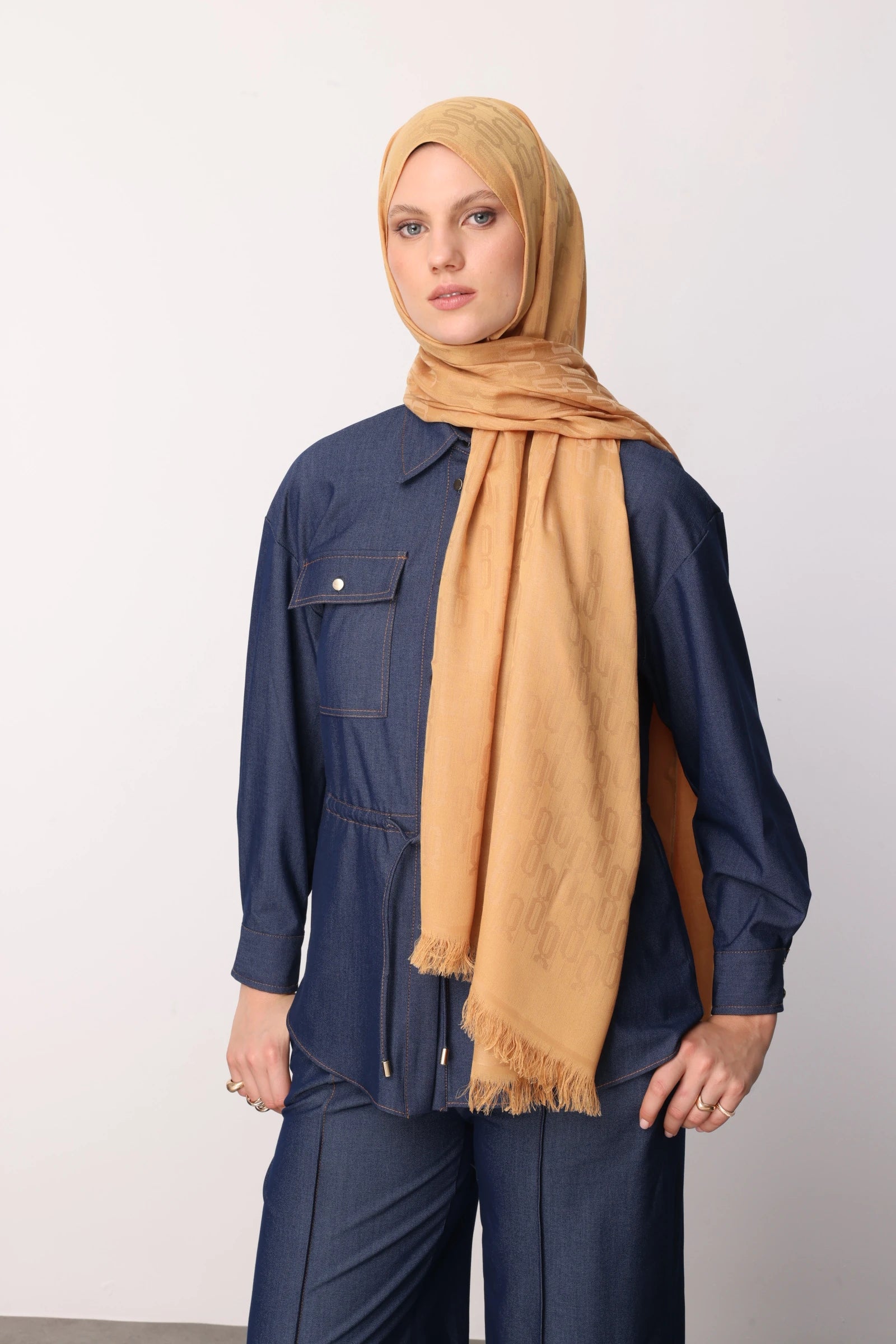 Zincir Desen Pamuk Jakar Şal