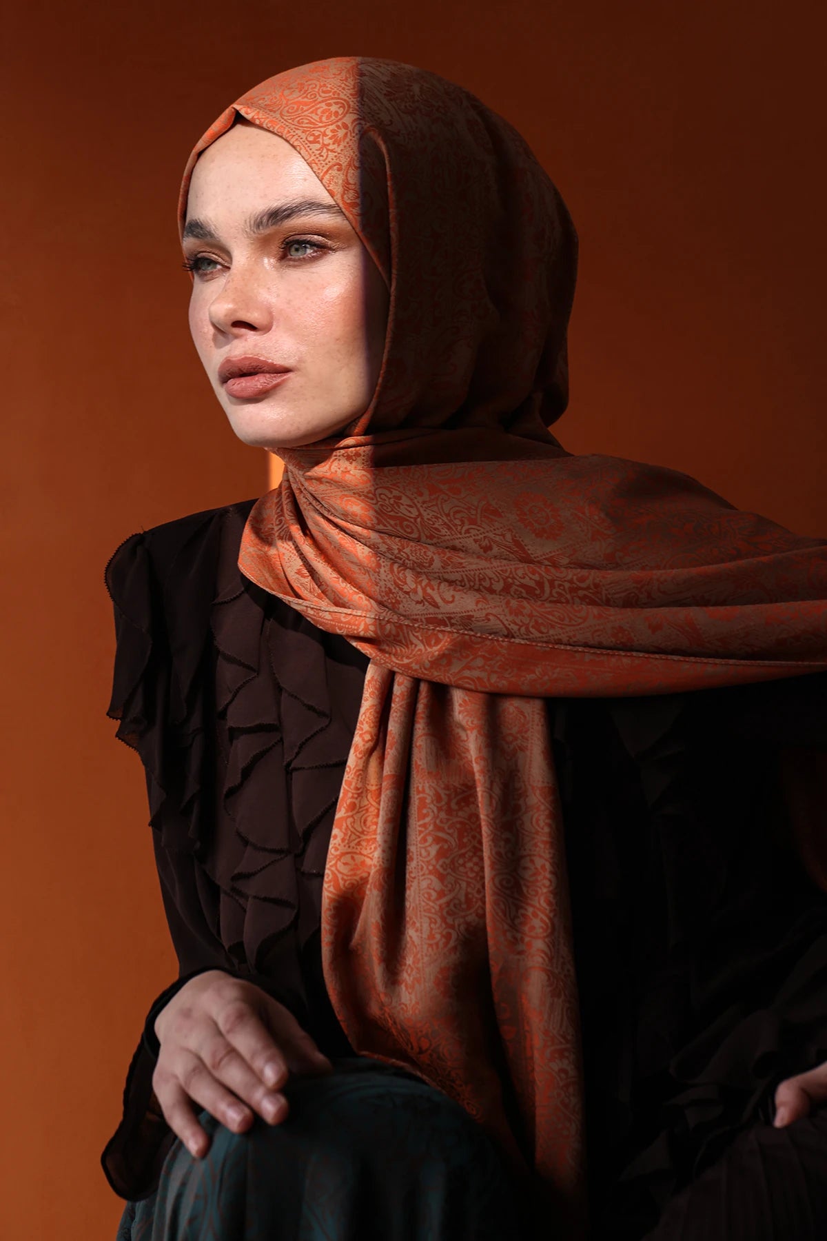 Henna Desen Çift Taraflı Şal