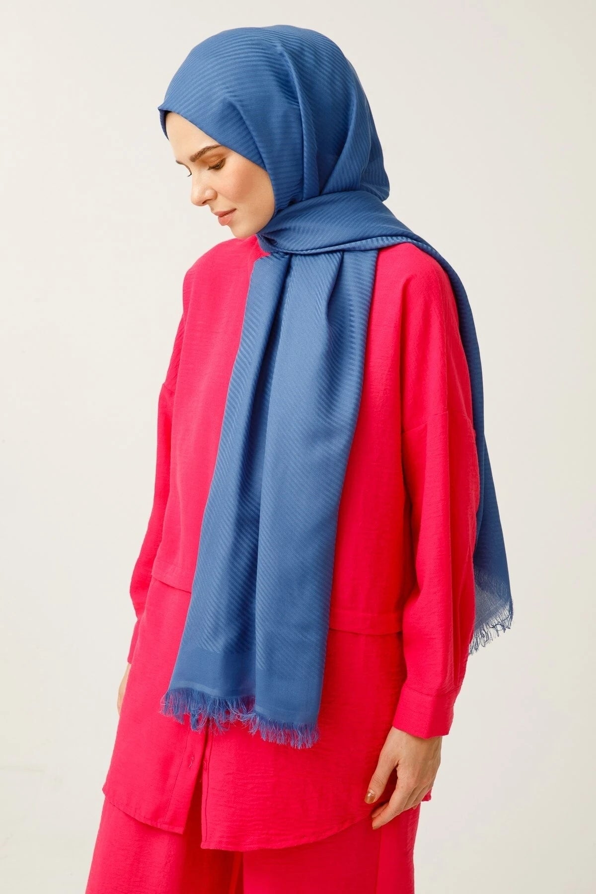 Çizgili Desen Pamuk Jakar Şal