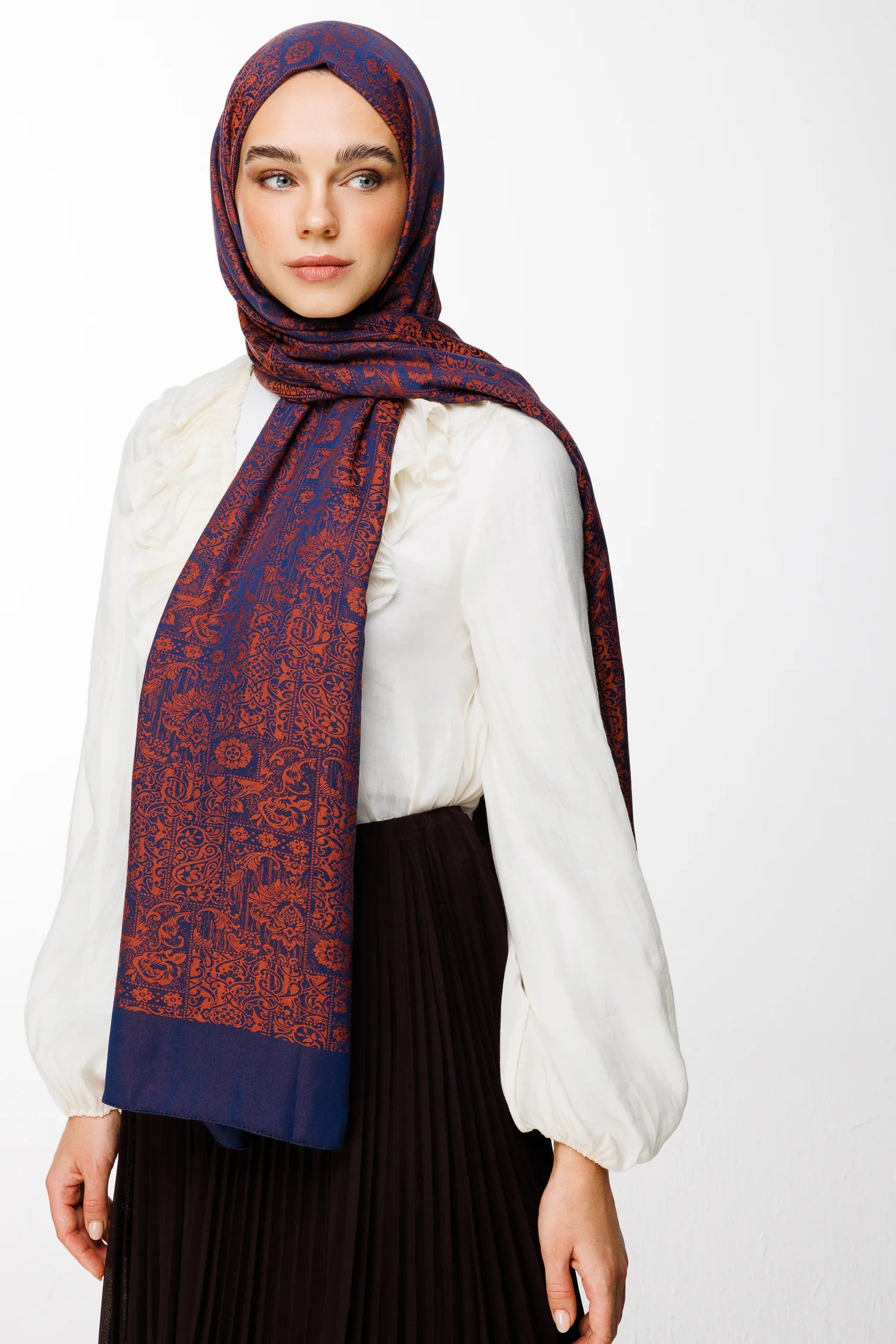 Henna Desen Çift Taraflı Şal