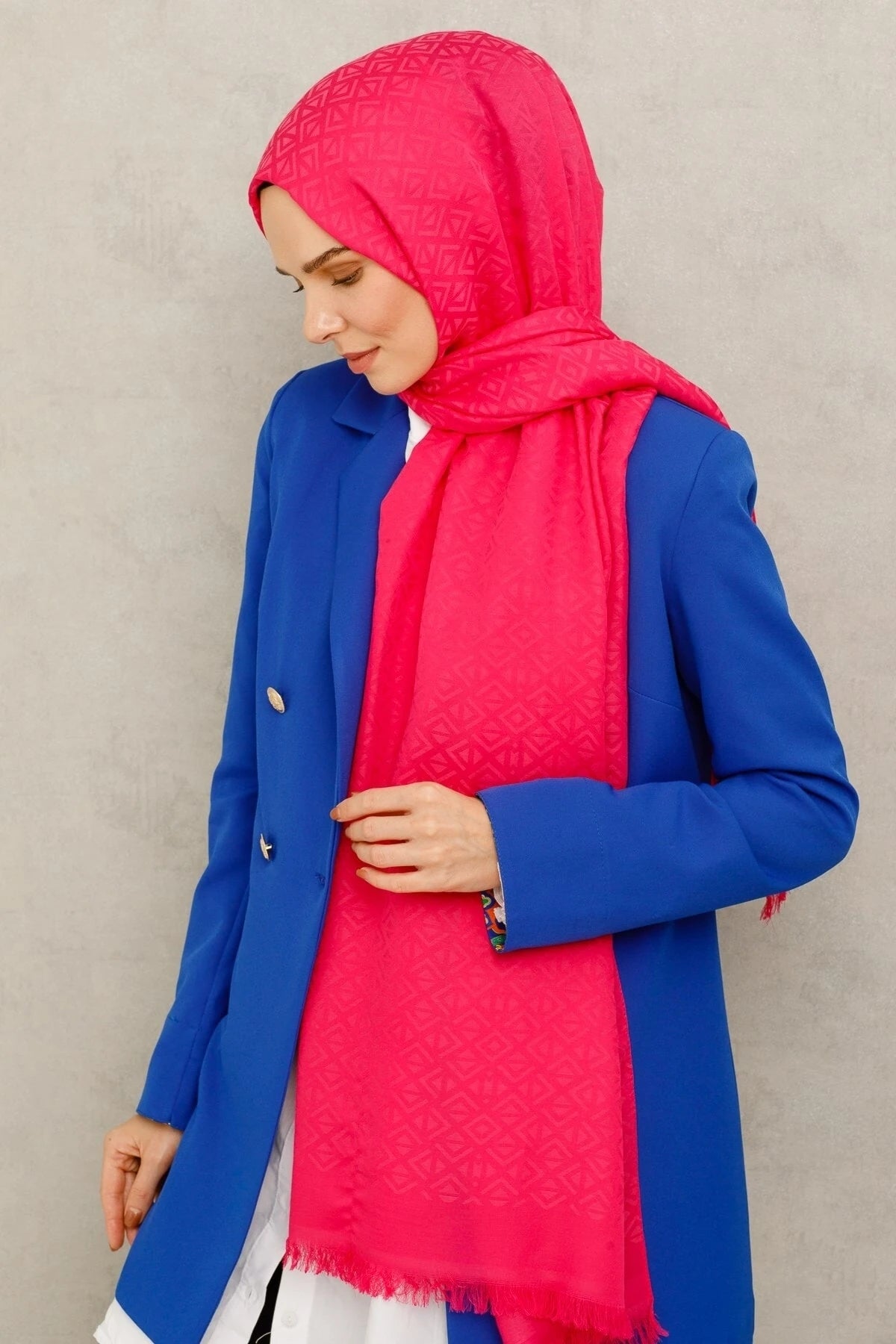 Üçgen Desen Pamuk Jakar Şal