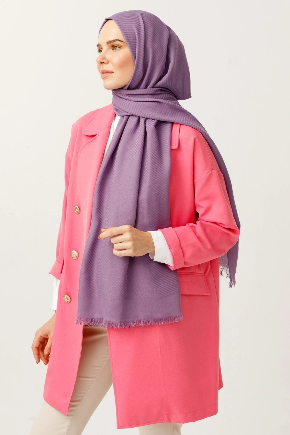 Çizgili Desen Pamuk Jakar Şal