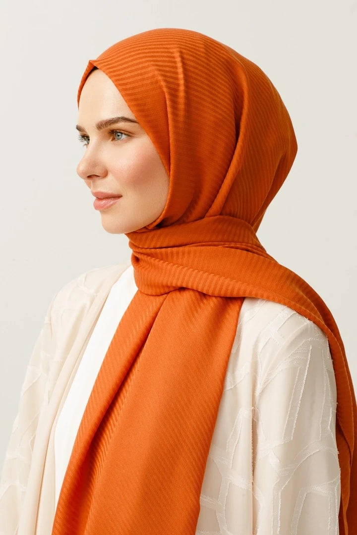 Çizgili Desen Pamuk Jakar Şal