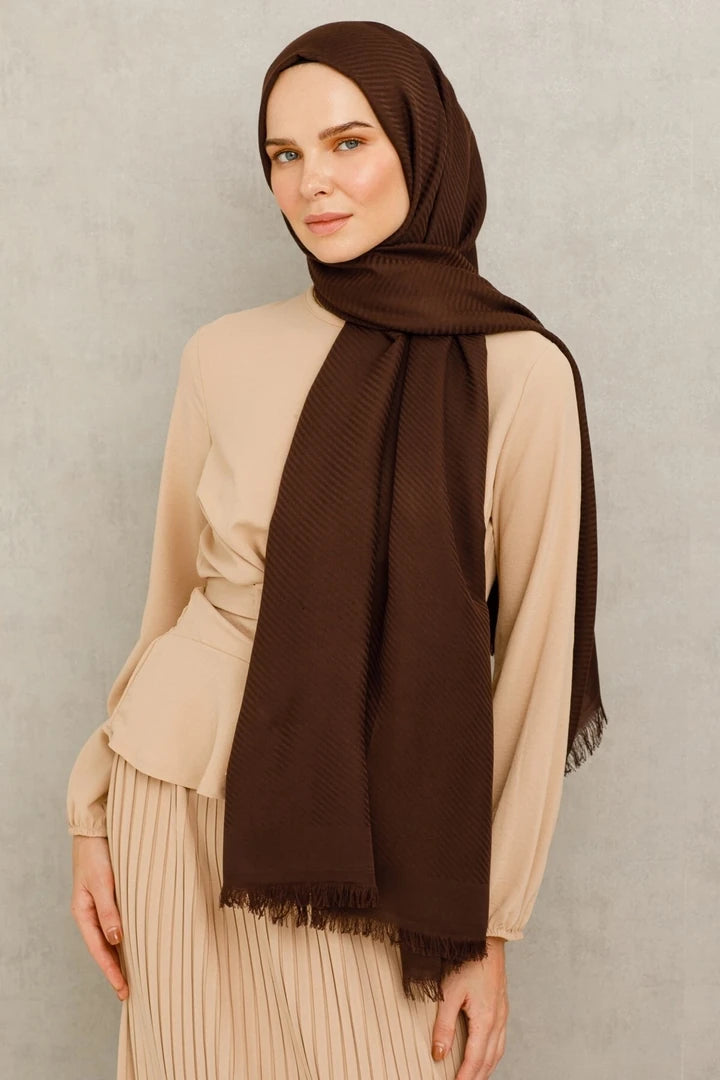 Çizgili Desen Pamuk Jakar Şal