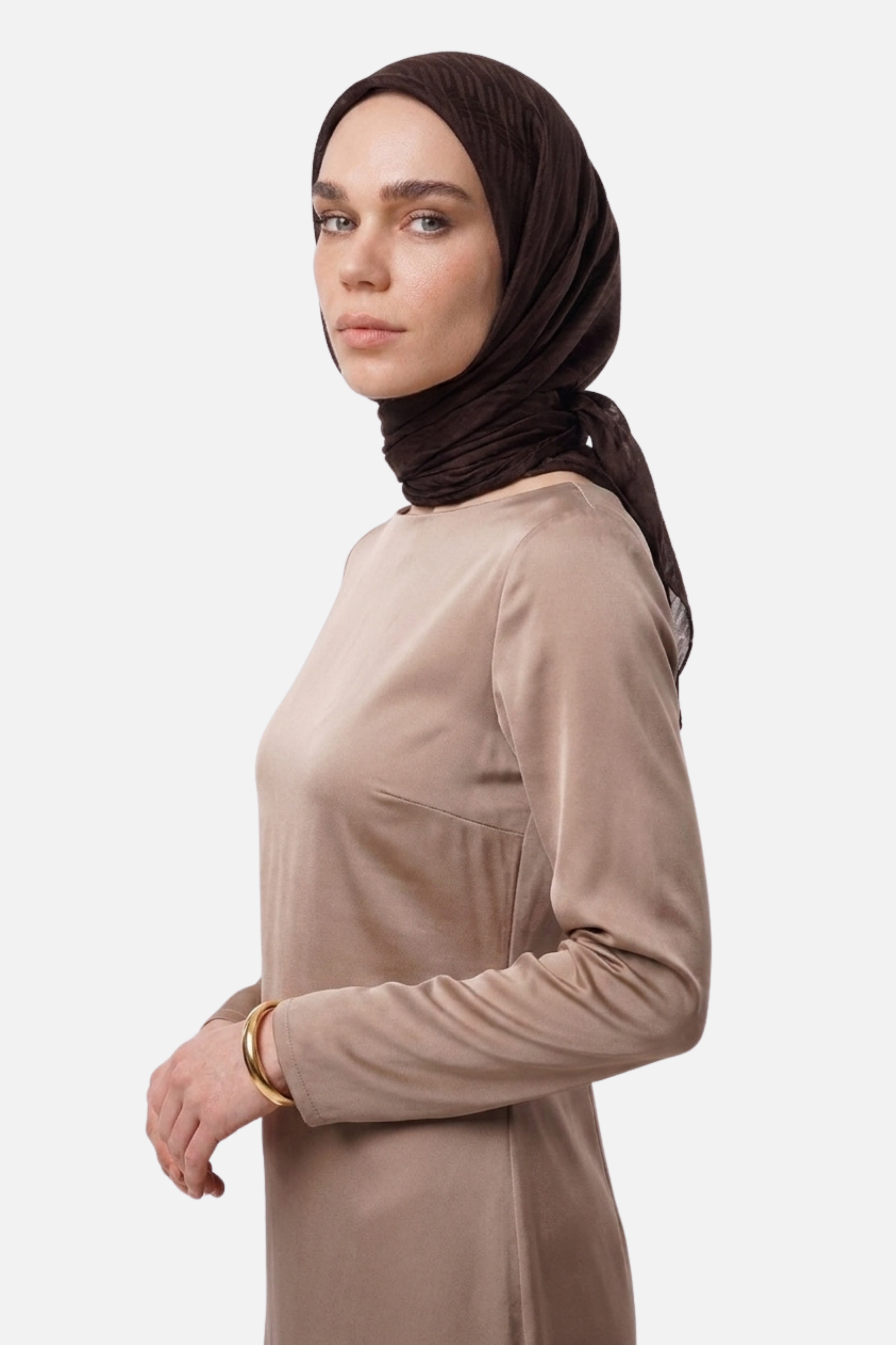 Grove Desen Ayrobin Jakar Eşarp - Bitter