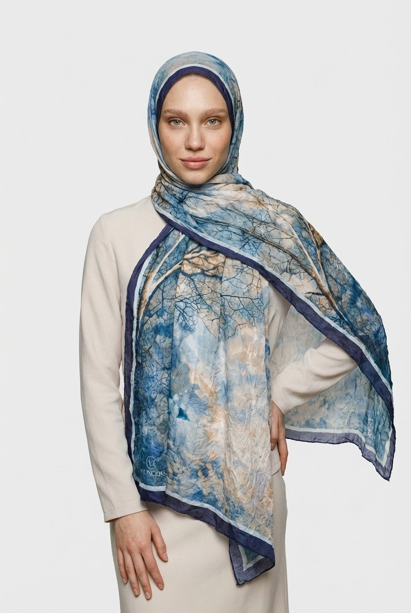 Petal Desen Neo Crash Şal - Mavi