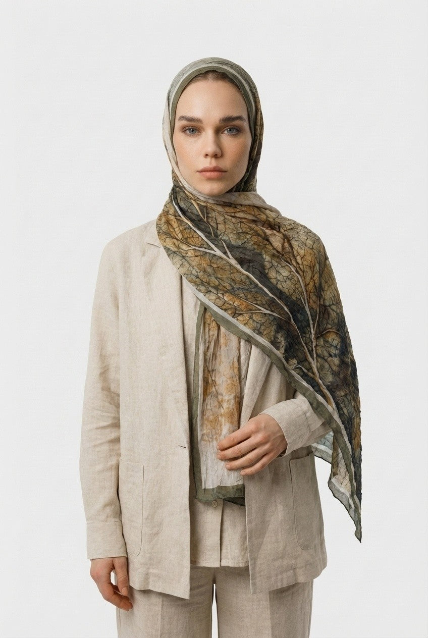 Petal Desen Neo Crash Şal - Yeşil