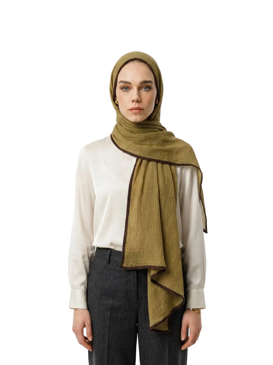 Müslin Şal - Oliv Yeşili