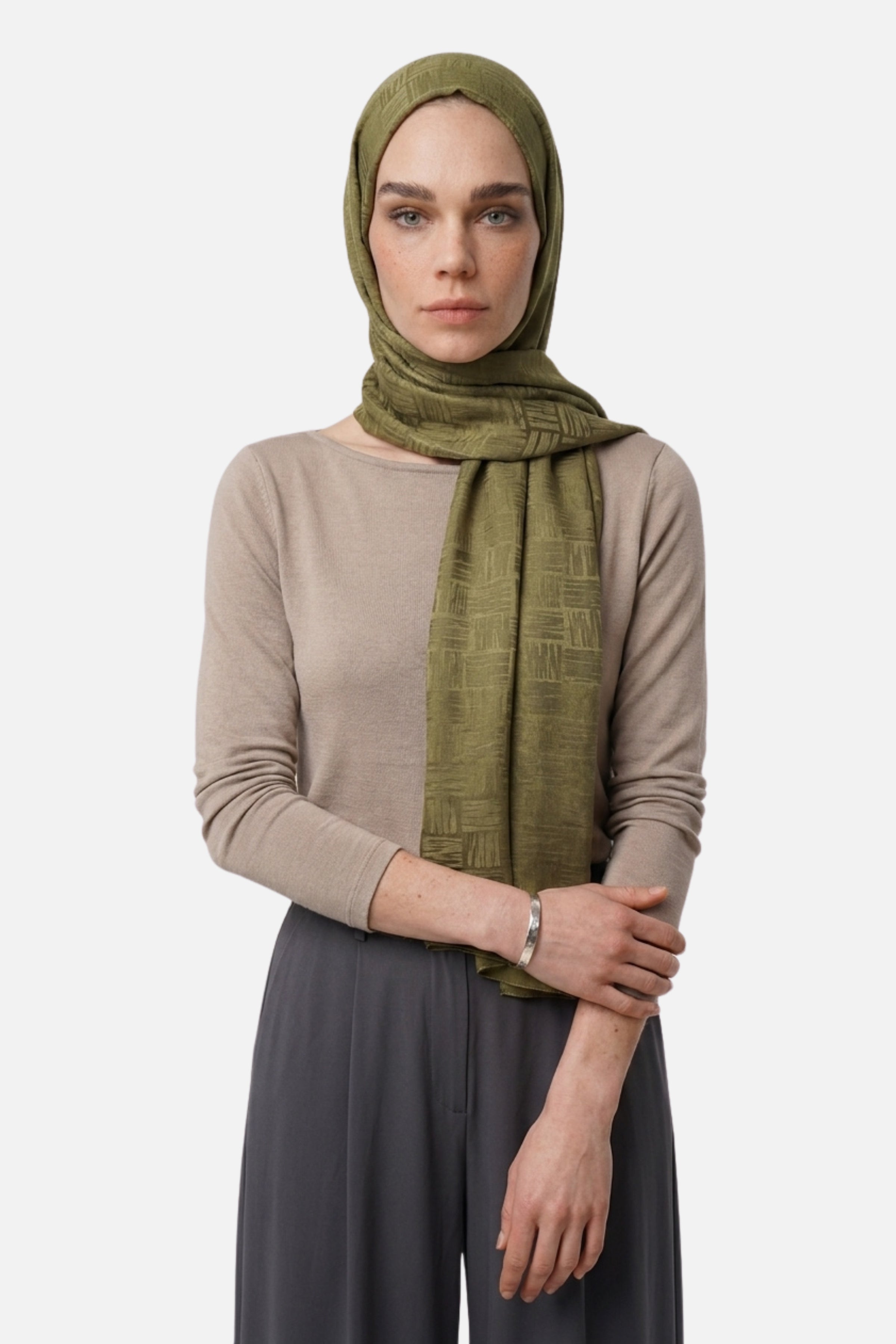 Noria Desen Ayrobin Jakar Şal - Soft Yeşil