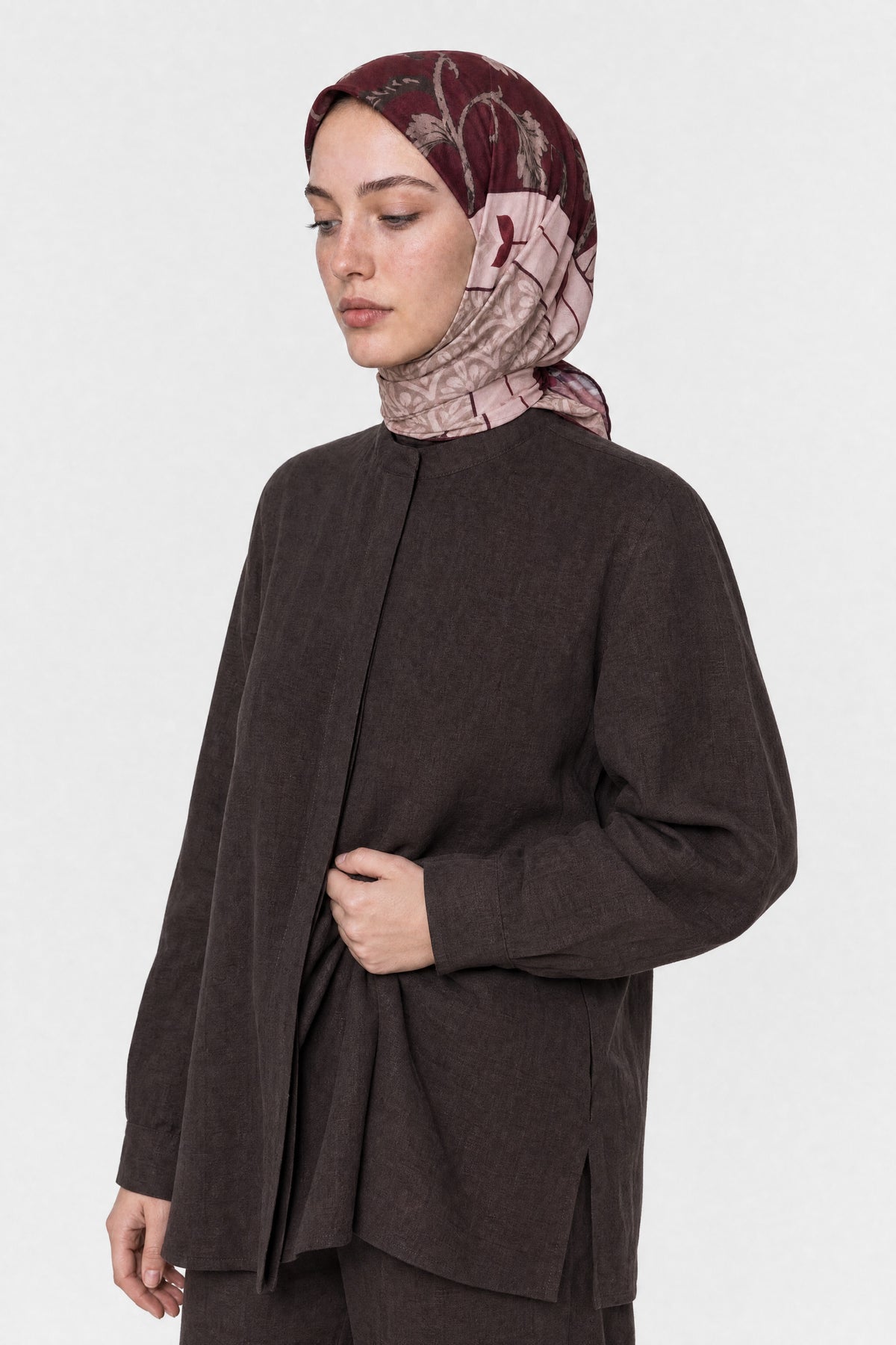 Veil Desen Organik Eşarp - Mürdüm